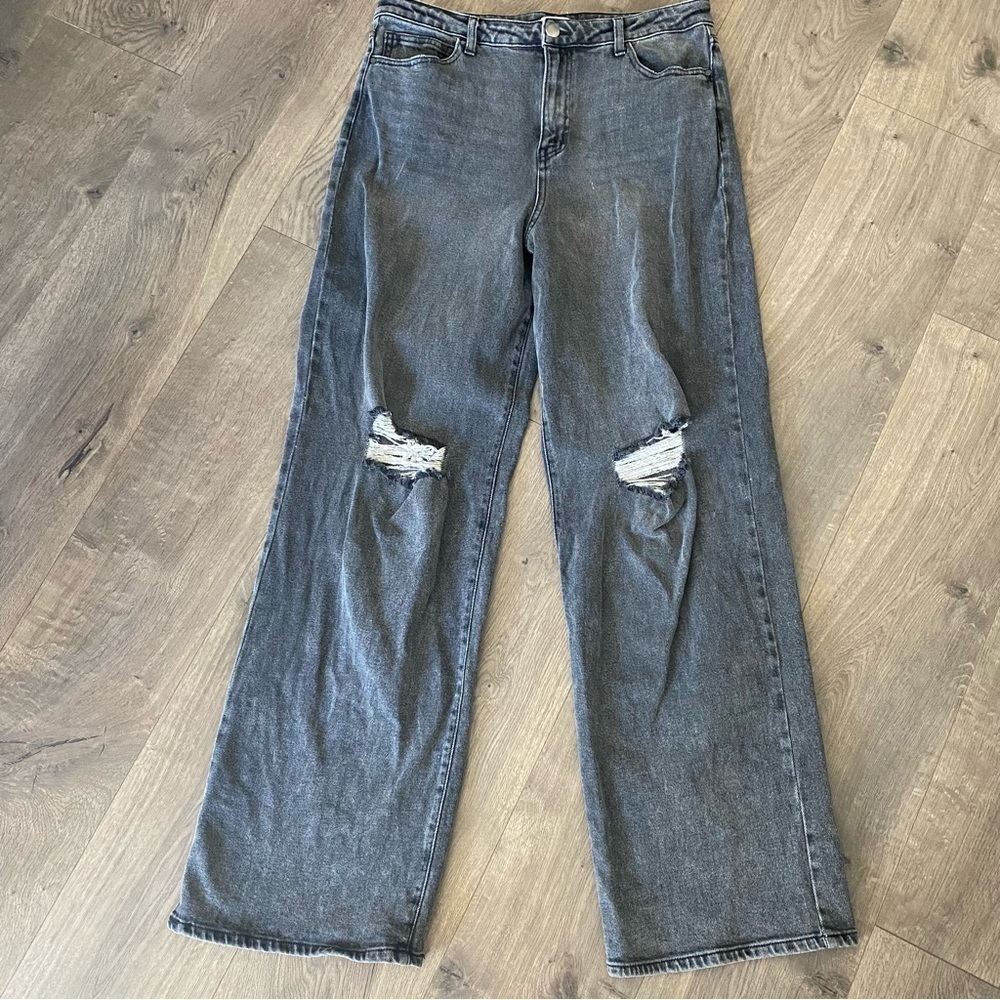 Gianni Bini Distressed Black Straight Jeans